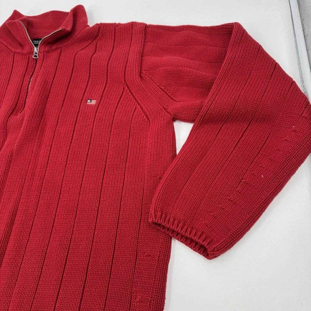 Vintage Polo Ralph Lauren Sweater Mens XXL Red 1/4 Zip Knit American Flag